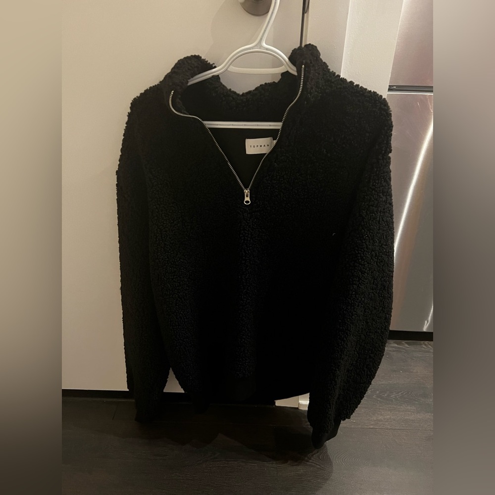Black top man fuzzy quarter zip sweater